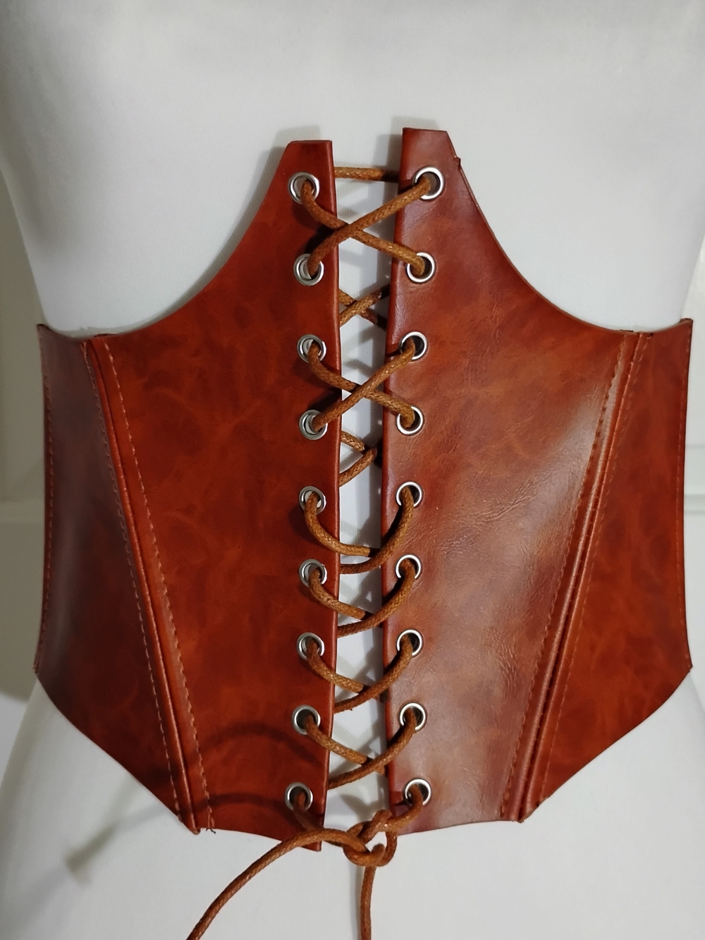 Women’s Size S Brown Faux Leather Lace-Up Corset Wide Waist Belt New